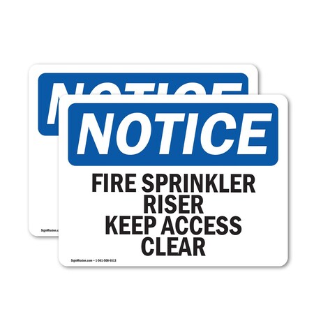 Signmission Fire Sprinkler Riser Keep Access Clear OSHA Notice Sign, Vinyl Decal, 5in W x 3.5in L, 2PK OS-2PACK-NS-D-35-L-12681